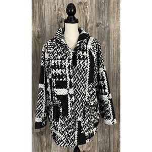 Prana Sweater Coat Black/Ivory Wool Blend Zip Fits Small-Large Career Cozy Chic‎